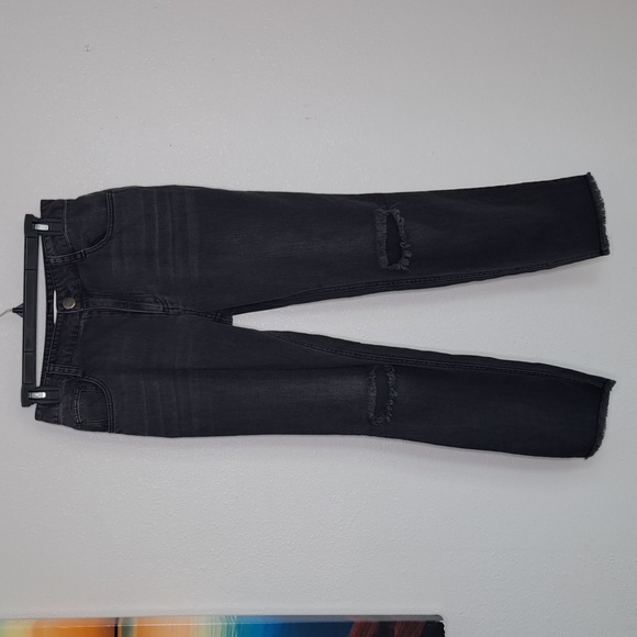 Cloth & Stone Size 25 Distressed Straight Leg Jeans Raw Hem Legacy Wash Black - Picture 2 of 15